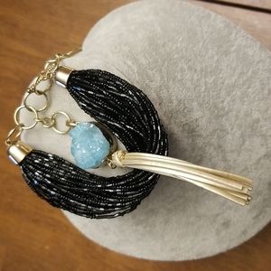 Black bracelet with druzzy tassel